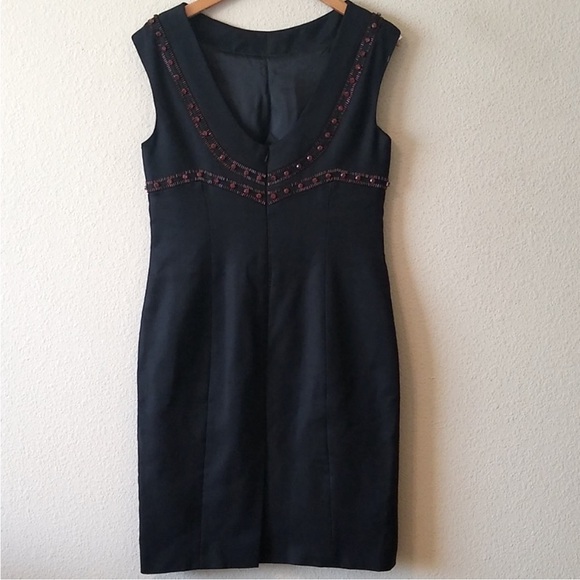 Boden Black Sleeveless Sheath Dress Embellished with Gold Orange Gems - Picture 4 of 9